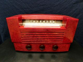VINTAGE RCA VICTOR ANTIQUE OLD ART DECO MARBLED RED CATALIN BAKELITE TUBE RADIO 6