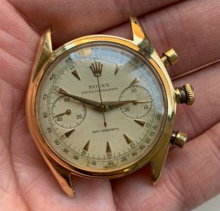 1950 ' s Vintage Rolex Pre - Daytona Chronograph 18k YG ref.  4500 w/ORIGINAL Dial 2