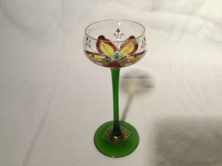 Theresienthal Art Nouveau Enamel Cordial Flower Form Wine Glass 5.  5”