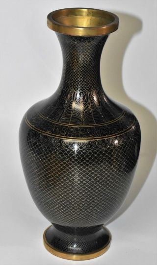 Vintage Chinese Black Fine Cloisonne Vase 9 Inches Tall