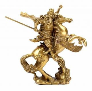 Chinese Old Hero Guan Gong Guan Yu Ride On Horse Bronze Statue Tr