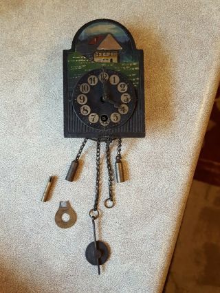 Miniature Antique Swiss Clock With Pendulum