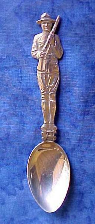 Vintage Silver Souvenir Spoon Military United States Army Ww1 Uniformed Soldier