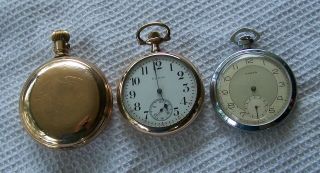 3 Vintage Pocket Watches Elgin Gm Wheeler Elgin Lanco