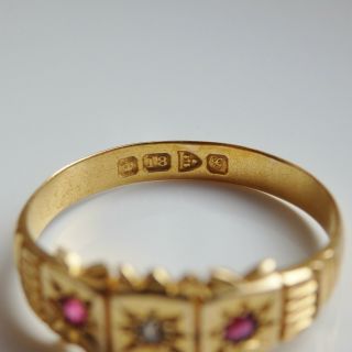 Stunning Antique Edwardian 18ct Gold Diamond & Ruby Trilogy Ring c1907 5