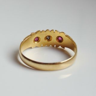 Stunning Antique Edwardian 18ct Gold Diamond & Ruby Trilogy Ring c1907 6