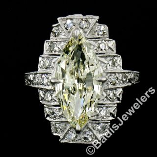Antique Art Deco Platinum 3.  54ctw Marquise & Single Cut Diamond Engagement Ring 2