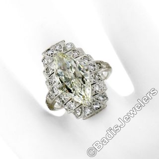 Antique Art Deco Platinum 3.  54ctw Marquise & Single Cut Diamond Engagement Ring 3