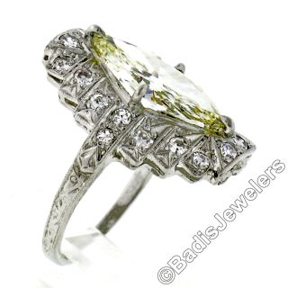 Antique Art Deco Platinum 3.  54ctw Marquise & Single Cut Diamond Engagement Ring 5