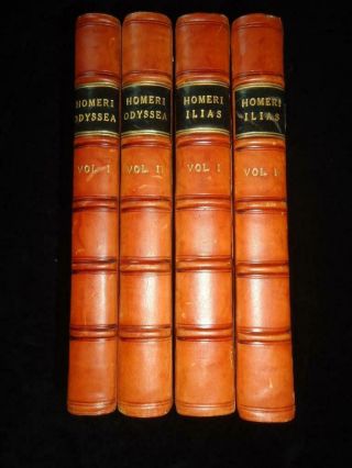 Homer The Iliad & The Odyssey 1780 - 82 Ancient Greek Text 4 Vols Leather Binding