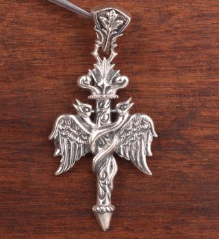 Rare Chinese 925 Silver Pendant Statue Wings Limited Edition Customized Gifts