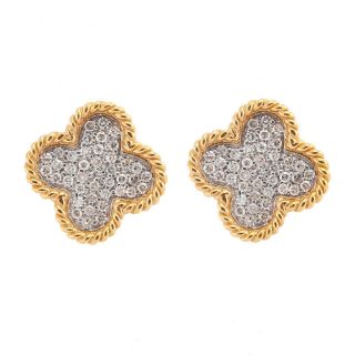 14k Yellow Gold Diamond Pave Alhambra Four Leaf Clover Stud Earrings 0.  40ctw 2