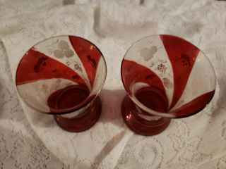 Antique Victorian Ruby And Clear Glass Hand Painted Vases Set Of Two 2