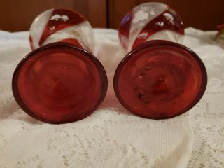 Antique Victorian Ruby And Clear Glass Hand Painted Vases Set Of Two 3