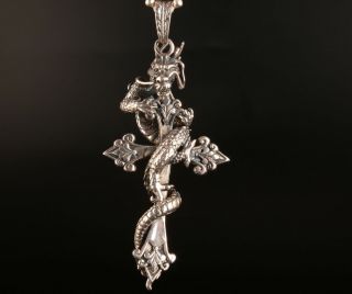 Vintage 925 Silver Pendant Statue Handmade Cross Dragon Mascot Limited Edition