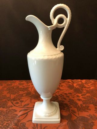 Vintage Alka Kunst Bavaria Brilliant White Porcelain Pitcher Vase 13 " Tall