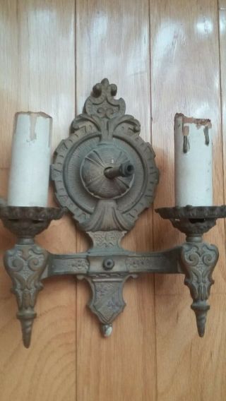 Antique Art Nouveau Double Metal Electric Wall Sconce Light Fixture