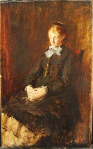 19th Century French Impressionist Portrait Study Girl Antique Oil Painting Manet