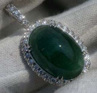 Emerald Diamond White Gold Pendant 14K GIA 26.  3CT Natural Estate RETAIL $21300 4