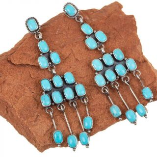 Navajo Earrings Turquoise Sterling Silver Long Chandelier Dangles Old Pueblo Stl