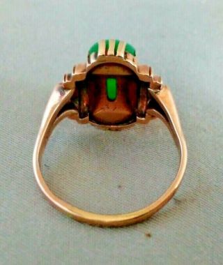 Antique 1920 - 30 ' s Art Deco 14k Gold & Imperial Green Jade Ring 8