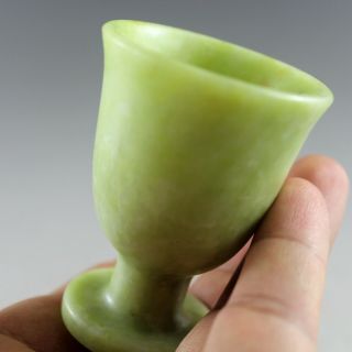 Jade Cup,  Chinese Hand - Carved Natural Green Jade Wine Glass Gift Collect A0943