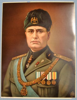 S.  E.  Benito Mussolini Chromolithography Print 20.  5 " X 15.  5 " - Printed In Germany