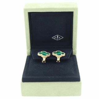 Van Cleef & Arpels 18k Yellow Gold Vintage Alhambra Malachite Earrings Box $5150 3