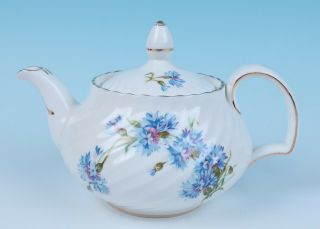 Vintage Adderley Fine Bone China English Teapot Cornflower Swirl Porcelain 4487