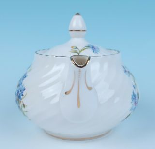 Vintage Adderley Fine Bone China English Teapot CORNFLOWER Swirl Porcelain 4487 2