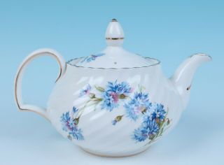 Vintage Adderley Fine Bone China English Teapot CORNFLOWER Swirl Porcelain 4487 3