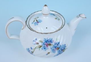 Vintage Adderley Fine Bone China English Teapot CORNFLOWER Swirl Porcelain 4487 4