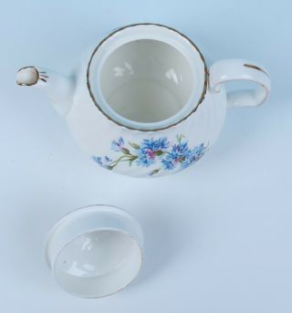 Vintage Adderley Fine Bone China English Teapot CORNFLOWER Swirl Porcelain 4487 5