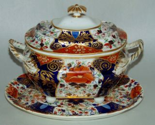 Antique " Old Imari " Sauce Tureen & Stand C1806 - 1825 Royal Crown Derby