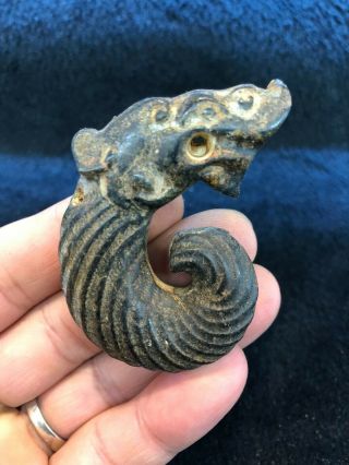 Ancient Chinese Hongshan Culture Meteorite Jade Pendant Pig Dragon Carving 007