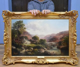 Fine Antique 19thc Victorian Oil Painting Scottish Highlands Landscape