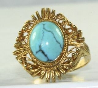 Vtg 18k Gold Filigree Persian Turquoise Ring Size 6.  25