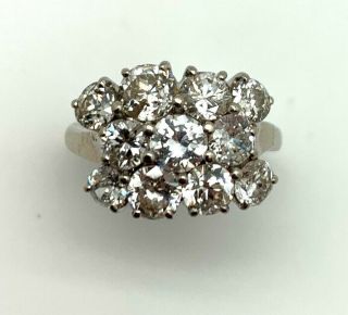 Estate Antique 14k White Gold 4.  00 Ctw (11 Diamonds) Diamond Cluster Ring Size 8