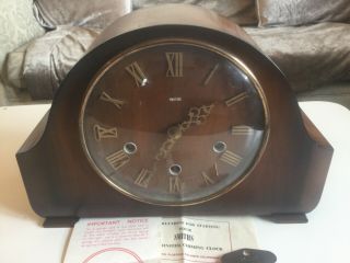 Vintage Smiths Westminster Chime Mantle Clock With Key & Instructions