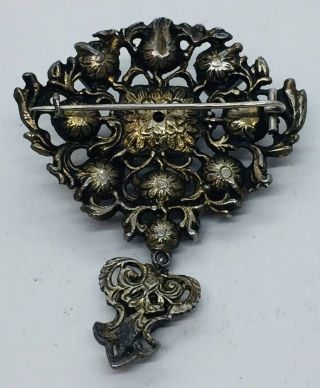 Antique Victorian Austro Hungarian Sterling Silver Emerald Garnet & Pearl Pin 7