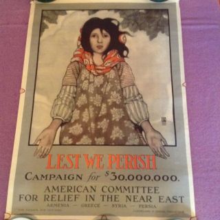 World War I Poster - 1918 " Lest We Perish " - 20 " X 28 "