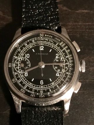 Vintage Angelus Chronograph Black Dial With Silver Hands