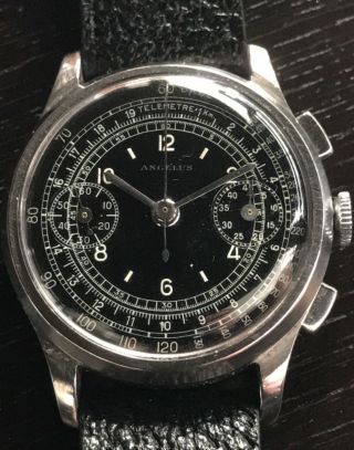 Vintage Angelus Chronograph Black Dial with Silver hands 4