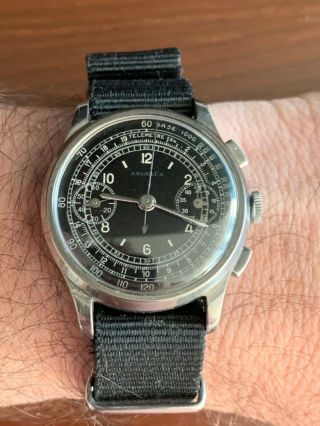 Vintage Angelus Chronograph Black Dial with Silver hands 9