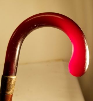 Antique Vintage Cherry Amber Bakelite Handled Cane Walking Stick Sterling Silver