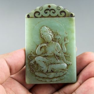 3.  1  China Old Jade Chinese Hand - Carved Ancient Kwan - Yin Jade Pendant 1124