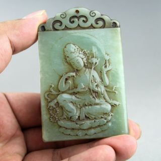 3.  1  China old jade Chinese hand - carved ancient Kwan - yin jade pendant 1124 3