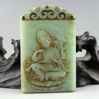 3.  1  China old jade Chinese hand - carved ancient Kwan - yin jade pendant 1124 4