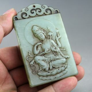 3.  1  China old jade Chinese hand - carved ancient Kwan - yin jade pendant 1124 6