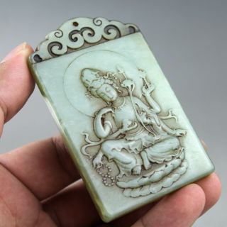 3.  1  China old jade Chinese hand - carved ancient Kwan - yin jade pendant 1124 7